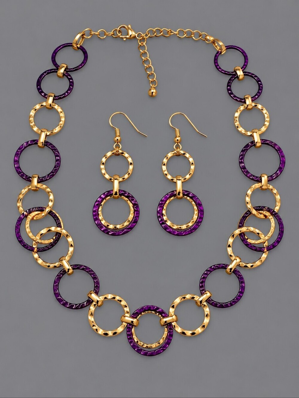 CATO Two-tone Goldtone and Purple Circle Jewelry Set